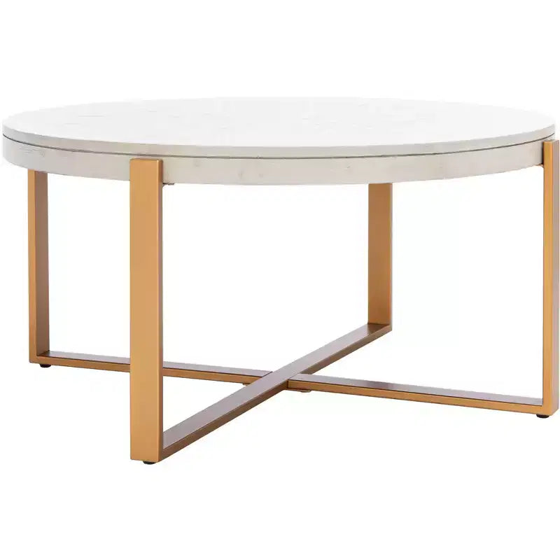 Table basse ronde avec piétement métallique entrecroisé