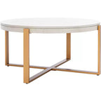Table basse ronde avec piétement métallique entrecroisé