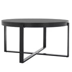 Table basse ronde avec piétement métallique entrecroisé