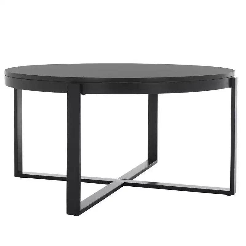 Table basse ronde avec piétement métallique entrecroisé
