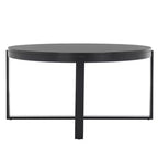 Table basse ronde avec piétement métallique entrecroisé