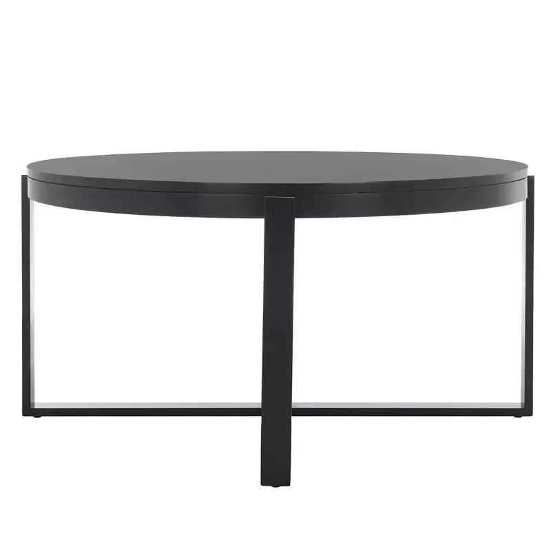 Table basse ronde avec piétement métallique entrecroisé
