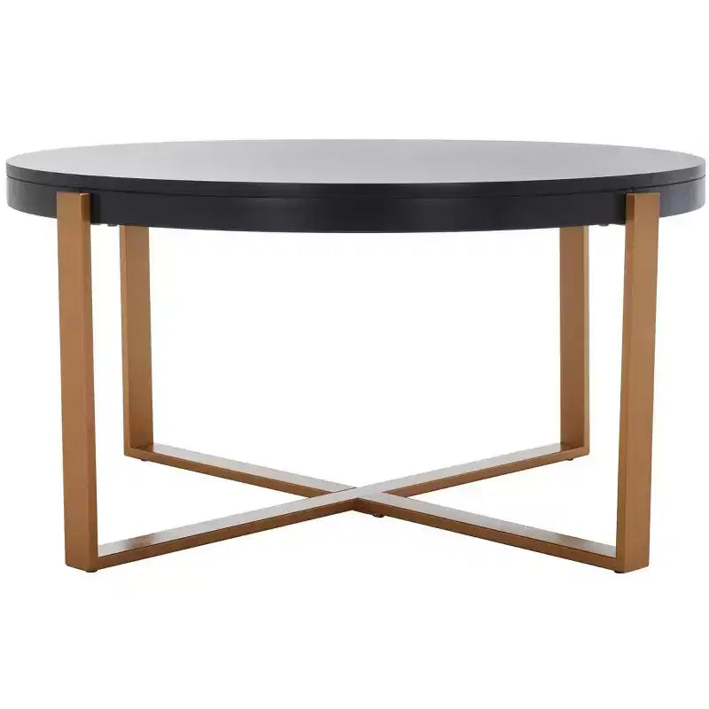 Table basse ronde avec piétement métallique entrecroisé