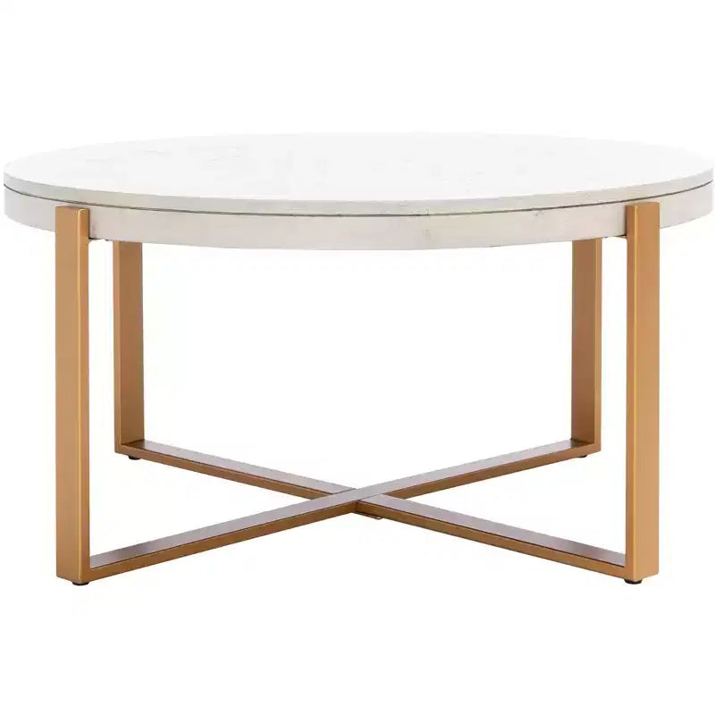 Table basse ronde avec piétement métallique entrecroisé