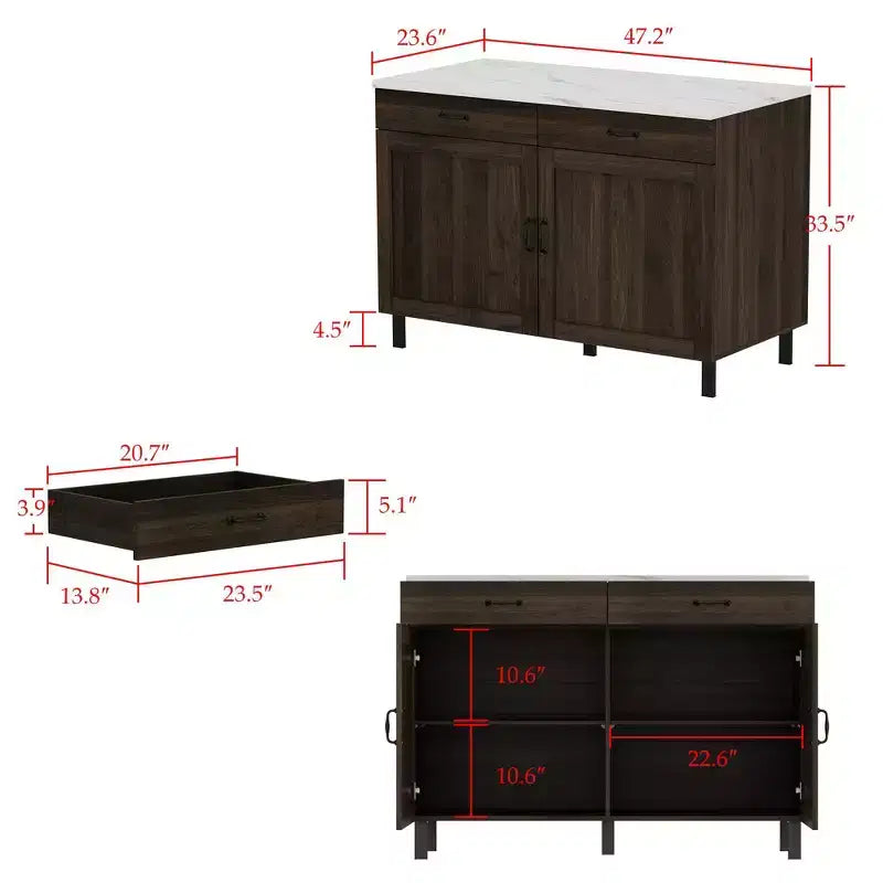 Meuble de rangement marron avec 2 portes et 2 tiroirs, MDF, montage par 1 personne