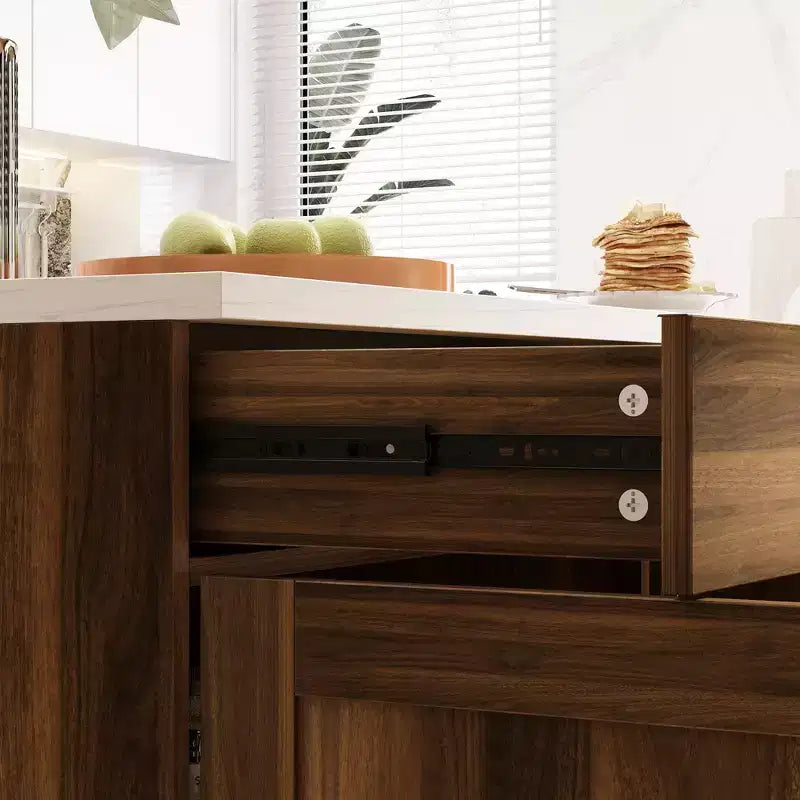 Meuble de rangement marron avec 2 portes et 2 tiroirs, MDF, montage par 1 personne