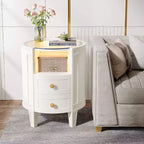 Table de chevet ovale blanche à LED avec 2 tiroirs – 1 pièce / 2 pièces