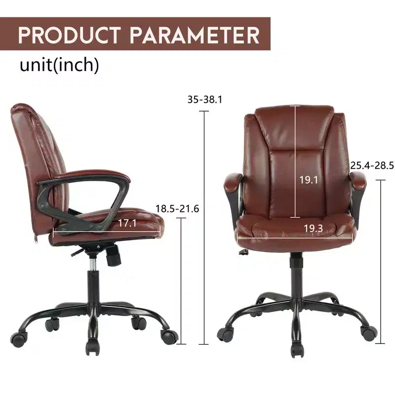 Chaise de bureau mi-hauteur en similicuir avec support lombaire réglable – Noir / Marron / Blanc, 1 personne