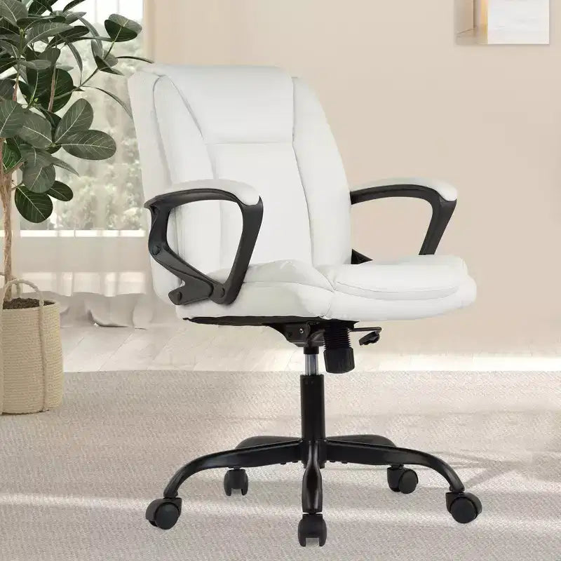 Chaise de bureau mi-hauteur en similicuir avec support lombaire réglable – Noir / Marron / Blanc, 1 personne