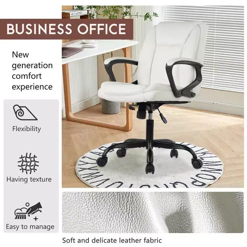 Chaise de bureau mi-hauteur en similicuir avec support lombaire réglable – Noir / Marron / Blanc, 1 personne
