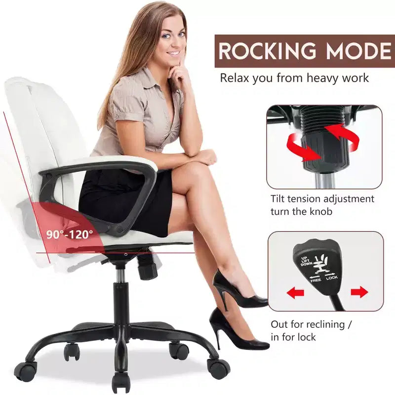 Chaise de bureau mi-hauteur en similicuir avec support lombaire réglable – Noir / Marron / Blanc, 1 personne