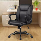 Chaise de bureau mi-hauteur en similicuir avec support lombaire réglable – Noir / Marron / Blanc, 1 personne