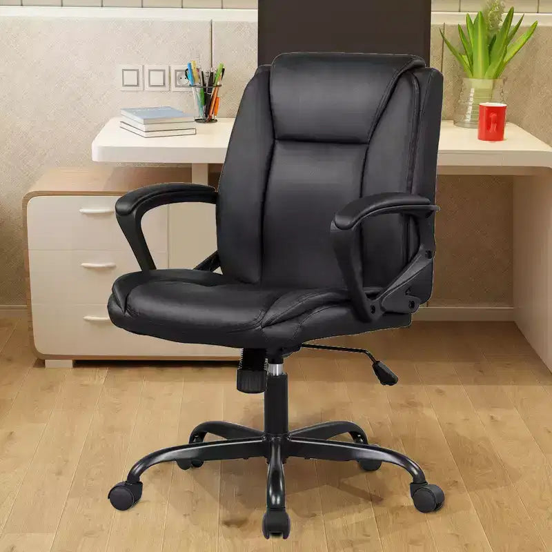 Chaise de bureau mi-hauteur en similicuir avec support lombaire réglable – Noir / Marron / Blanc, 1 personne