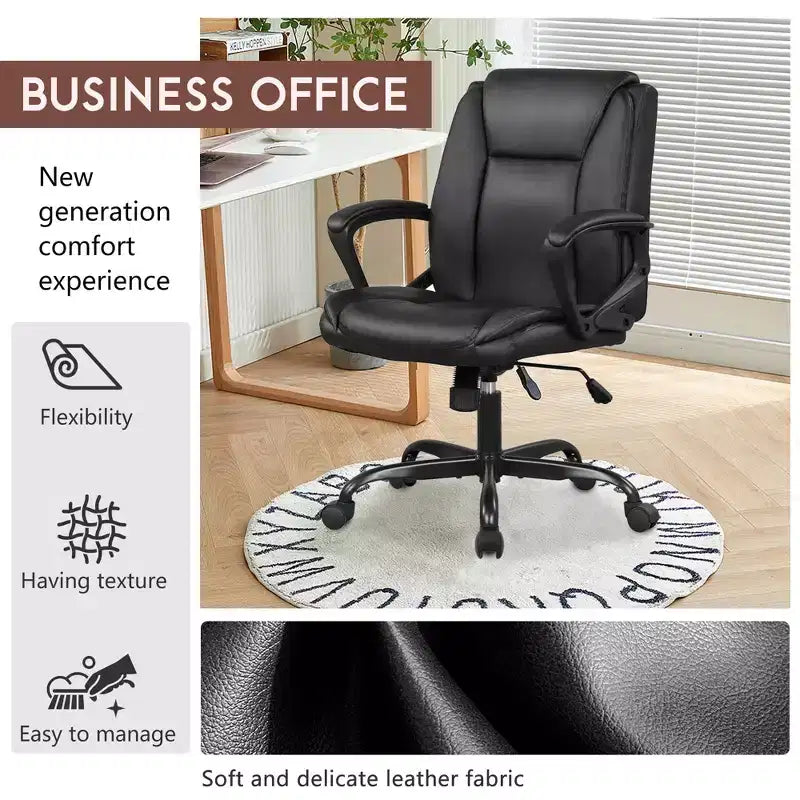 Chaise de bureau mi-hauteur en similicuir avec support lombaire réglable – Noir / Marron / Blanc, 1 personne