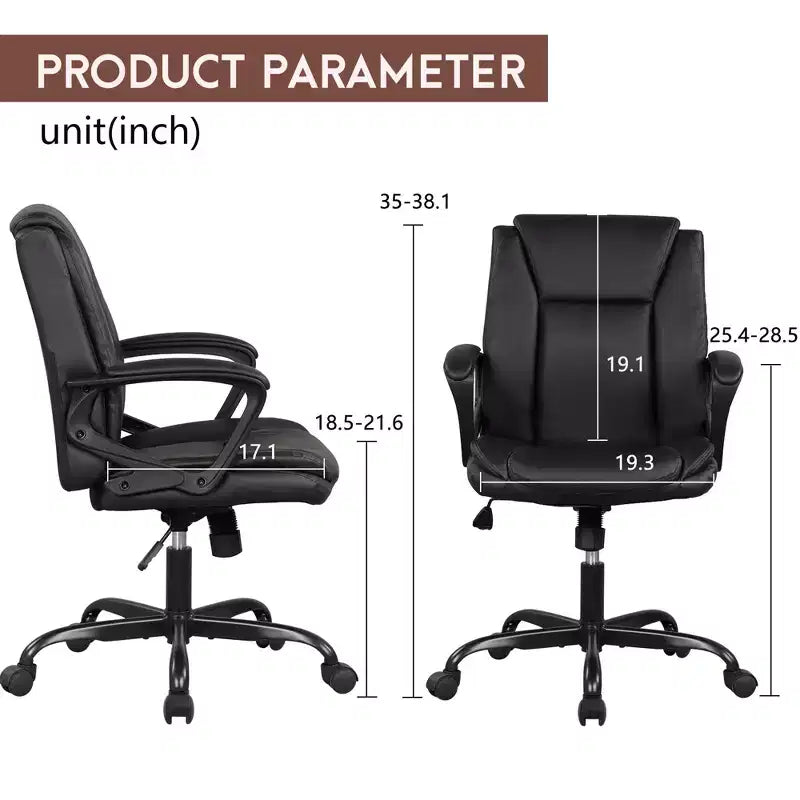Chaise de bureau mi-hauteur en similicuir avec support lombaire réglable – Noir / Marron / Blanc, 1 personne