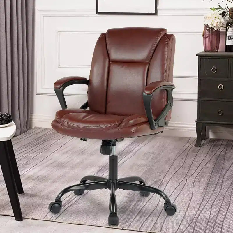 Chaise de bureau mi-hauteur en similicuir avec support lombaire réglable – Noir / Marron / Blanc, 1 personne