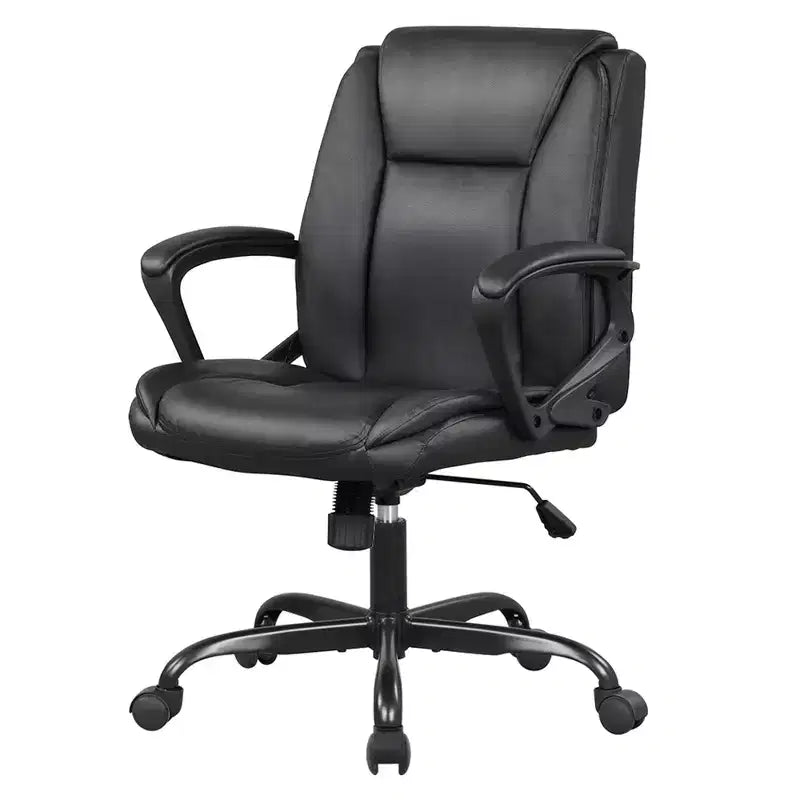 FDW PU Leather Task Chair Home Office Chair with Lumbar Support and Mid Back