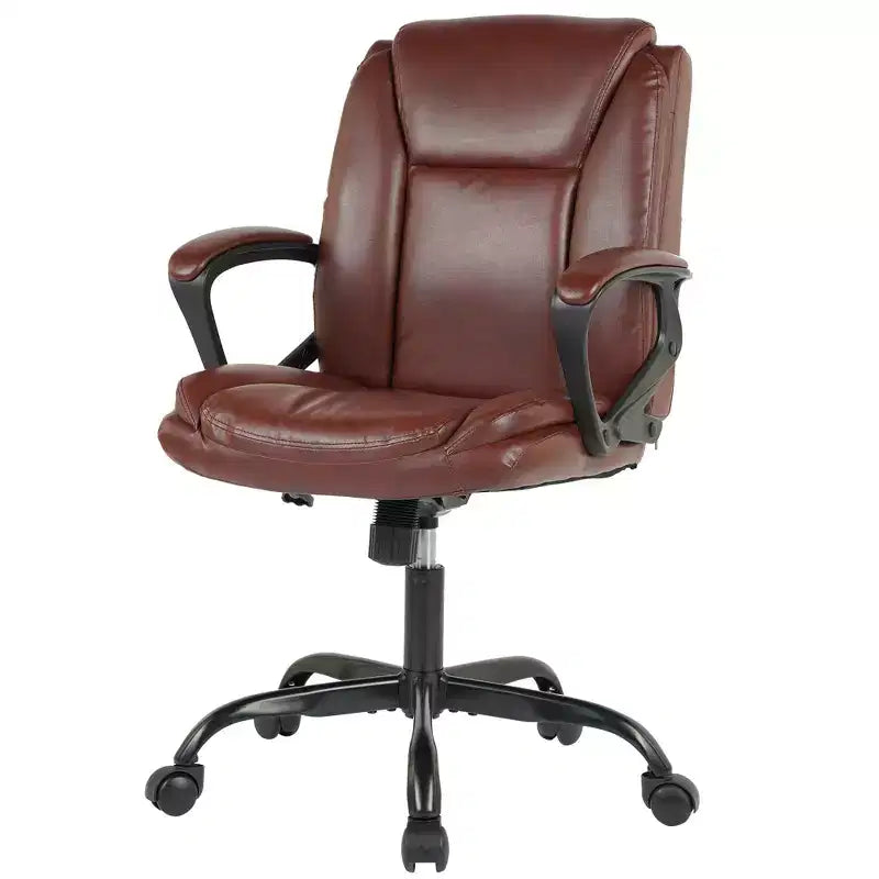 Chaise de bureau mi-hauteur en similicuir avec support lombaire réglable – Noir / Marron / Blanc, 1 personne
