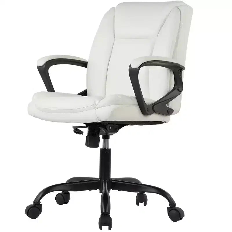 Chaise de bureau mi-hauteur en similicuir avec support lombaire réglable – Noir / Marron / Blanc, 1 personne