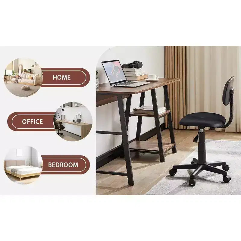 Tabouret roulant pivotant réglable en hauteur avec dossier, noir/café, une place