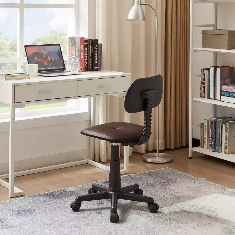 Tabouret roulant pivotant réglable en hauteur avec dossier, noir/café, une place