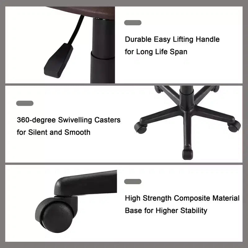 Tabouret roulant pivotant réglable en hauteur avec dossier, noir/café, une place