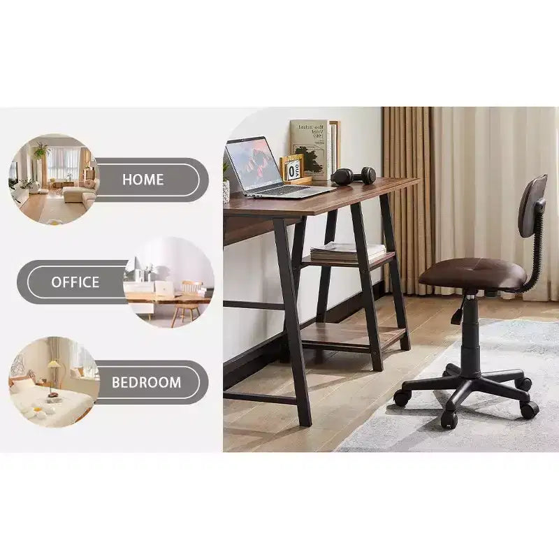 Tabouret roulant pivotant réglable en hauteur avec dossier, noir/café, une place