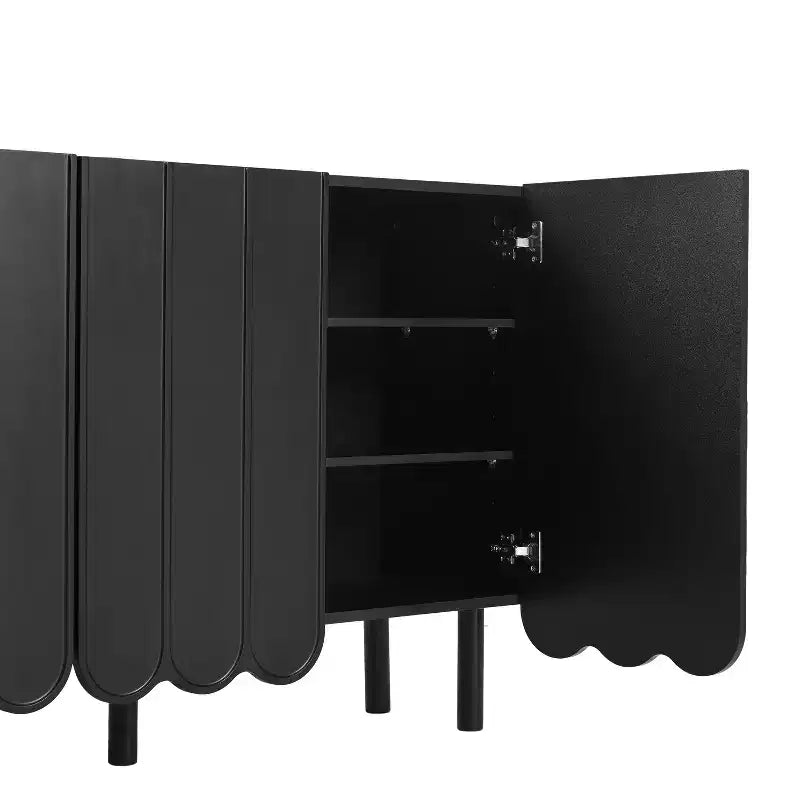 Meuble à chaussures 3 portes crème avec portes ondulées et étagères réglables, 120 cm L