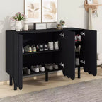 Meuble à chaussures 3 portes crème avec portes ondulées et étagères réglables, 120 cm L