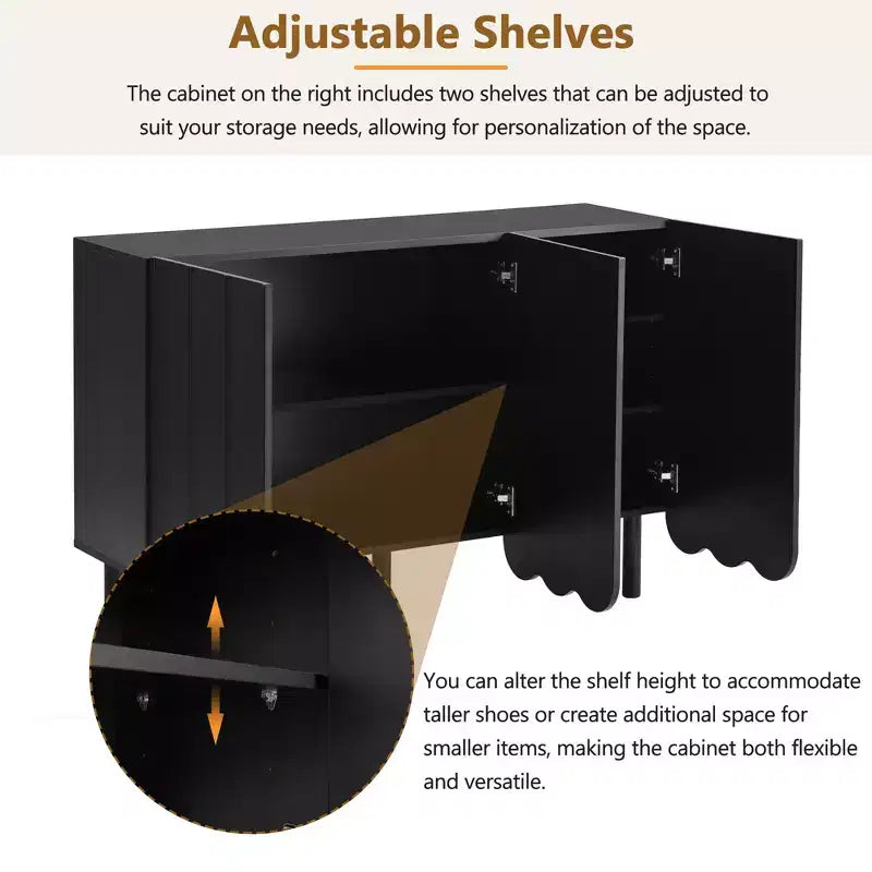 Meuble à chaussures 3 portes crème avec portes ondulées et étagères réglables, 120 cm L