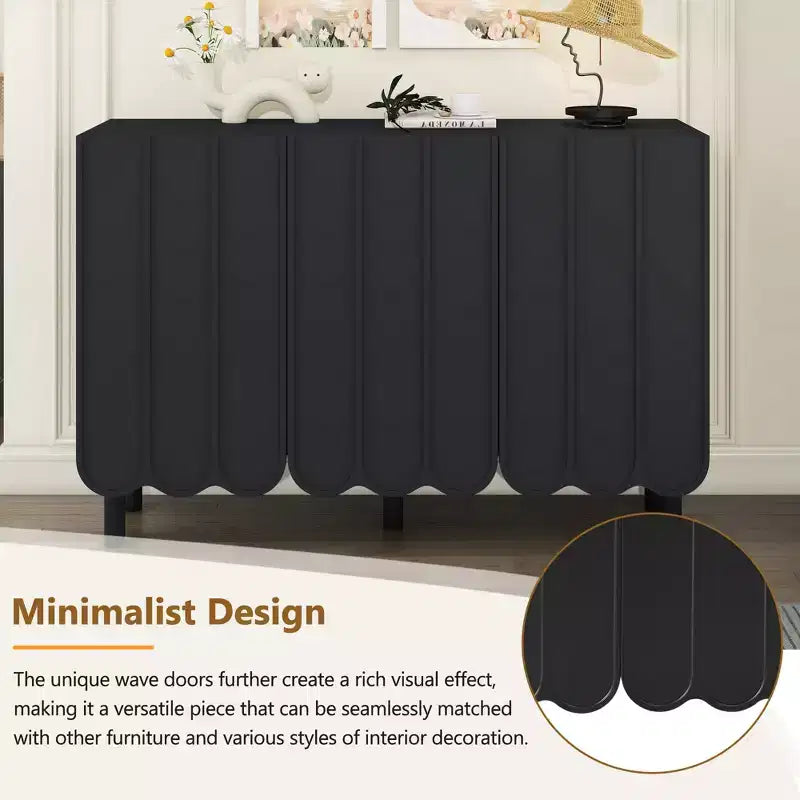 Meuble à chaussures 3 portes crème avec portes ondulées et étagères réglables, 120 cm L