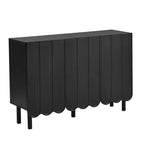 Meuble à chaussures 3 portes crème avec portes ondulées et étagères réglables, 120 cm L