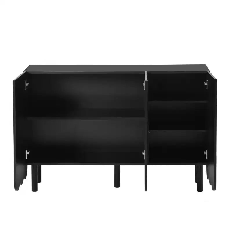 Meuble à chaussures 3 portes crème avec portes ondulées et étagères réglables, 120 cm L