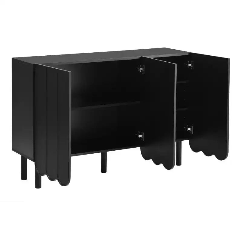 Meuble à chaussures 3 portes crème avec portes ondulées et étagères réglables, 120 cm L